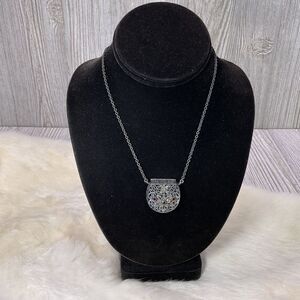 Vintage Purse Locket Pendant Necklace Opens Filigree Marcasite Style Red Glass S